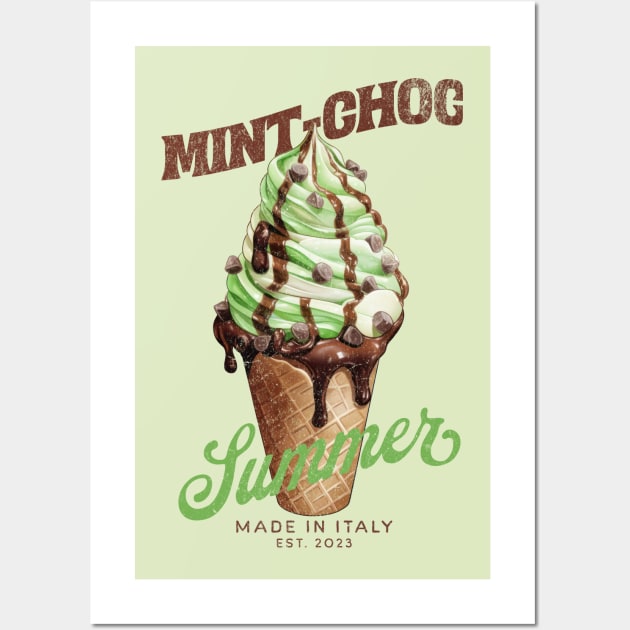 Mint chocolate chips ice cream cone - italian summer Wall Art by Sara-Design2